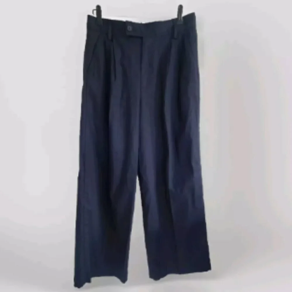 Banana Republic High Rise Pleated Wide Leg Linen Cotton Pants Black 8 PETITE NWT